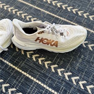 Hoka White and Tan Athletic Shoes